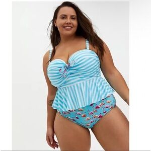 Torrid Blue and White Striped Swim Top Tankini, Size 1-D/DD